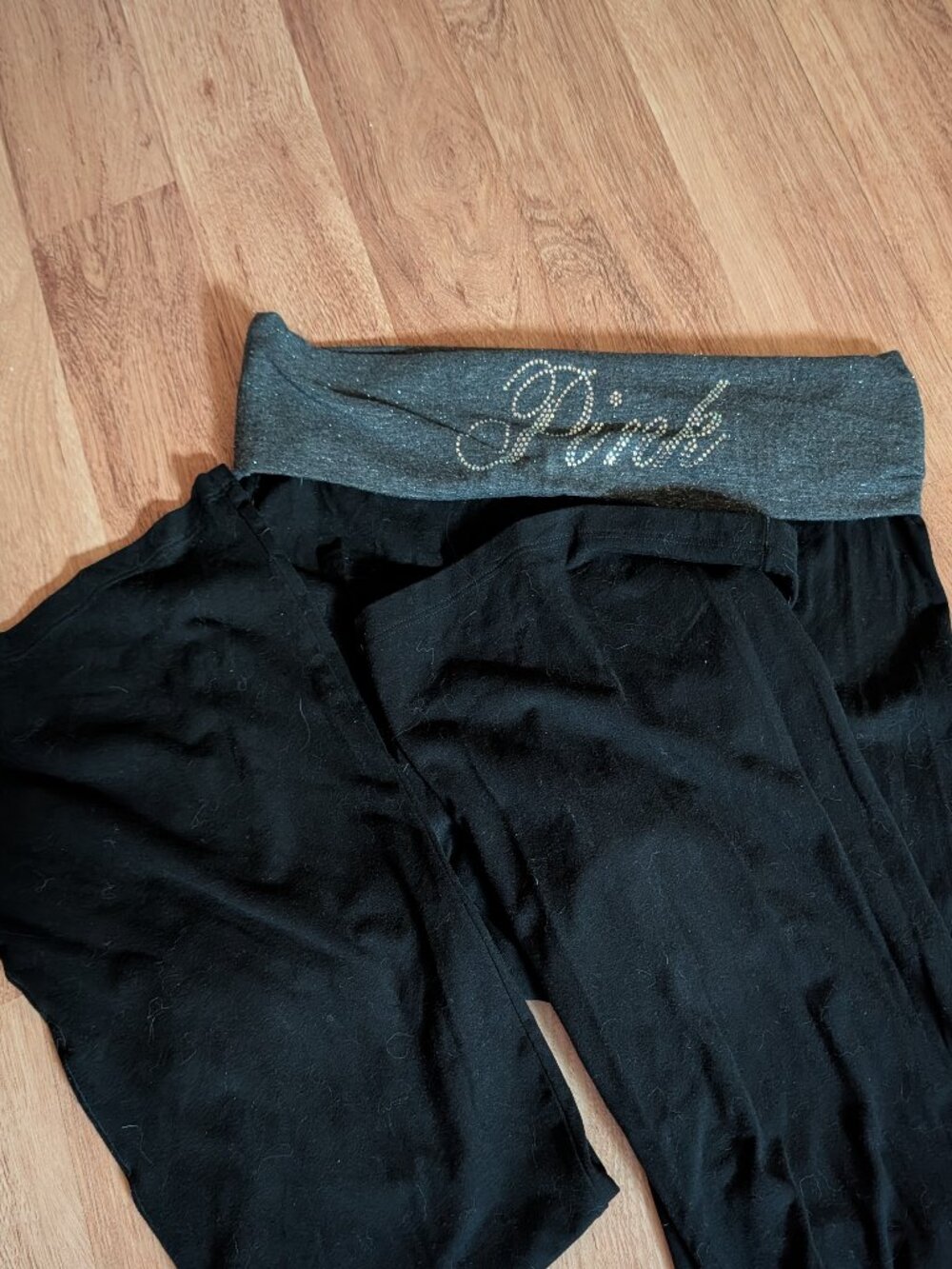 Victoria’s Secret PINK Black Flare Yoga Pants - Rhinestone Logo Waist - Large